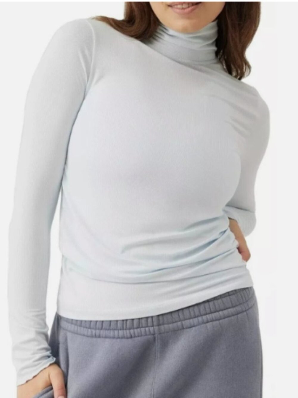 Outdoor Voices Women's Baby Blue SheerRib Turtleneck light weight turtleneck XS